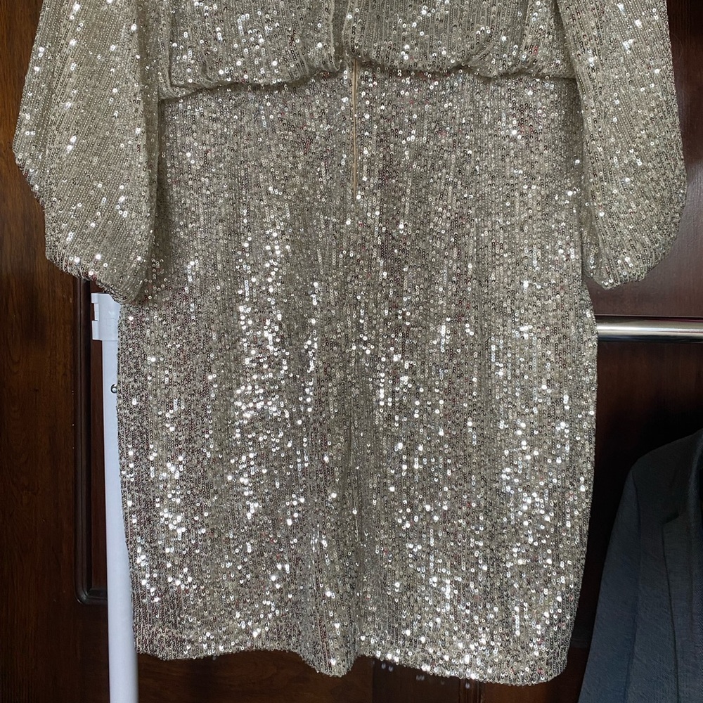 Eliza J Silver Sequin Wrap Dress with V-Neck - Picture 6 of 8